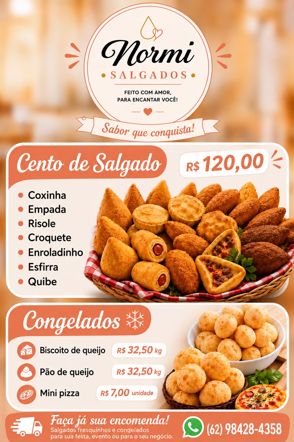 salgados, Biscoito e Pao de queijo congelados