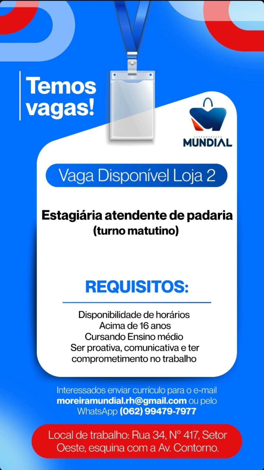 Estagiária atendente de padaria (turno matutino)